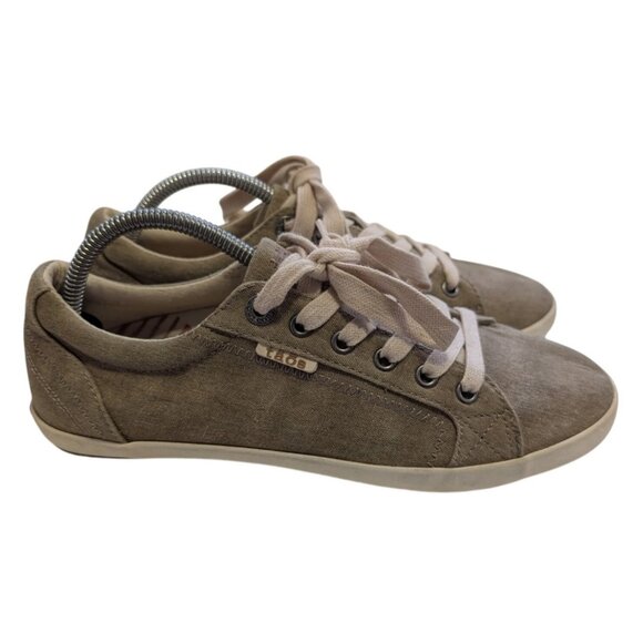 TAOS Star Khaki Canvas Lace-Up Sneakers Comfort Womens Size 8.5 EU 39 - Picture 1 of 9